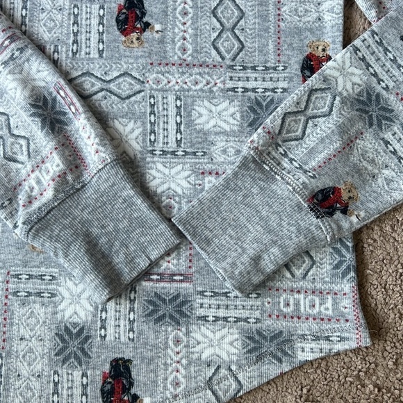 Polo Ralph Lauren Grey Fair Isle Polo Bear Winter Long Sleeve Soft Pajama Top - Picture 4 of 7